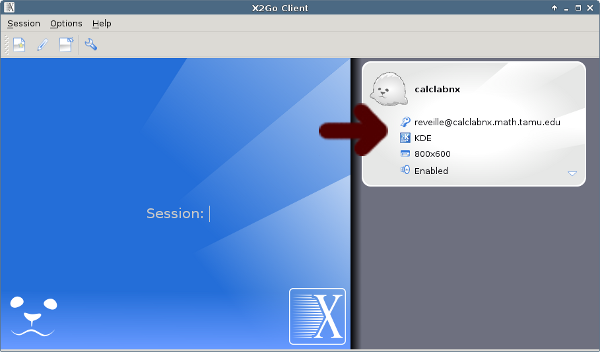 screenshot of x2go client